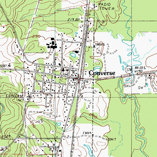 Topographic Map of Converse, LA