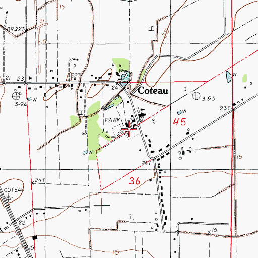 Topographic Map of Coteau, LA