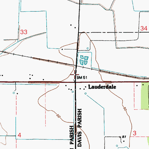 Topographic Map of Coverdale, LA