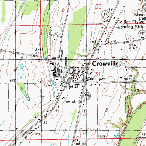 Topographic Map of Crowville, LA