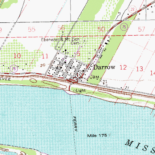 Topographic Map of Darrow, LA