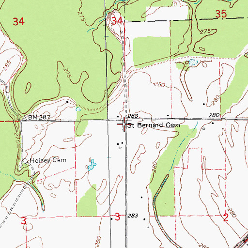 Topographic Map of Saint Bernard Cemetery, AR