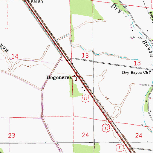 Topographic Map of Degeneres, LA