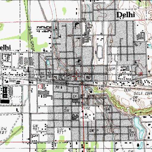 Topographic Map of Delhi, LA