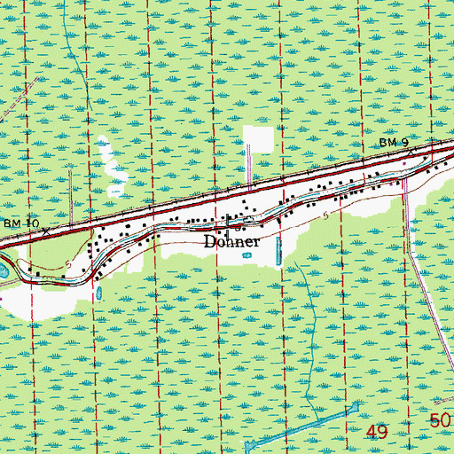 Topographic Map of Donner, LA
