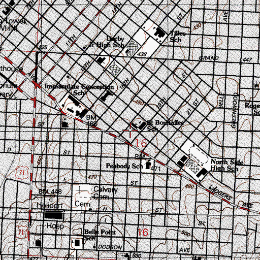 Topographic Map of Saint Bonitaffee Church and School, AR