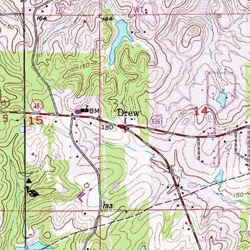 Topographic Map of Drew, LA