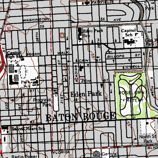 Topographic Map of Eden Park, LA