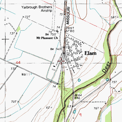 Topographic Map of Elam, LA