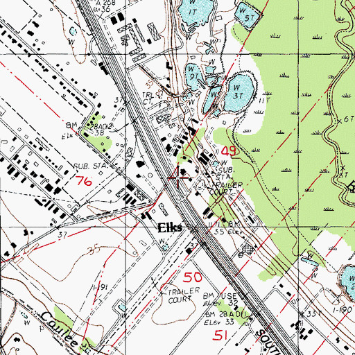 Topographic Map of Elks, LA