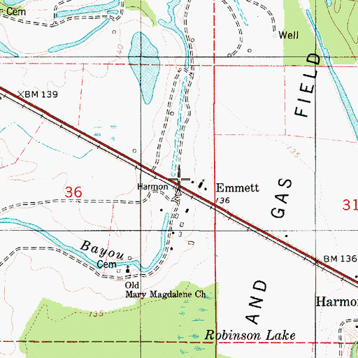 Topographic Map of Emmett, LA