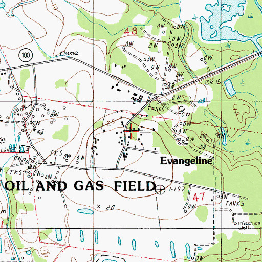 Topographic Map of Evangeline, LA