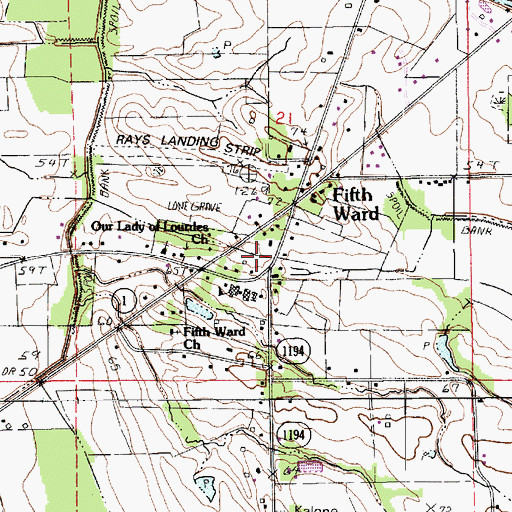 Topographic Map of Fifth Ward, LA