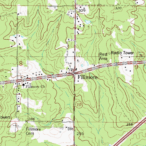 Topographic Map of Fillmore, LA
