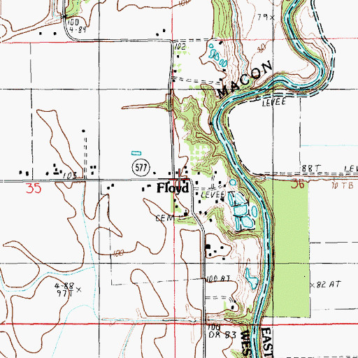 Topographic Map of Floyd, LA