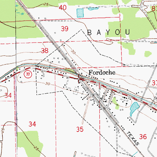 Topographic Map of Fordoche, LA