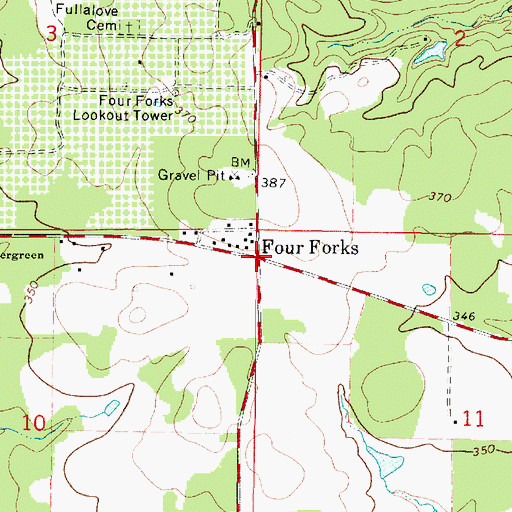 Topographic Map of Four Forks, LA