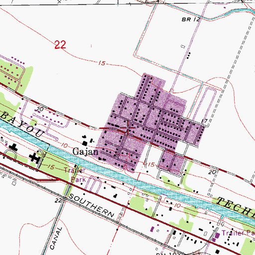 Topographic Map of Gajan, LA