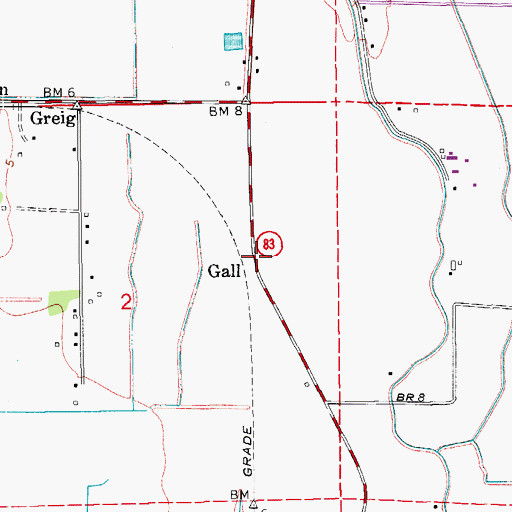 Topographic Map of Gall, LA