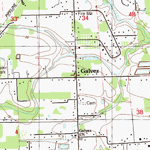 Topographic Map of Galvez, LA