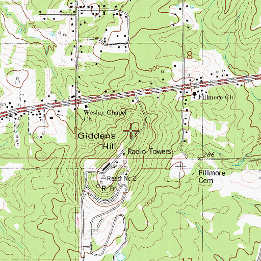 Topographic Map of Giddens Hill, LA