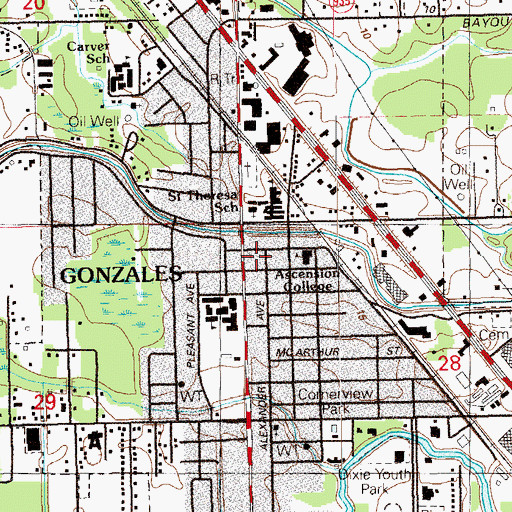 Topographic Map of Gonzales, LA
