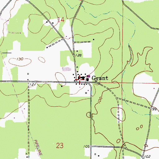 Topographic Map of Grant, LA