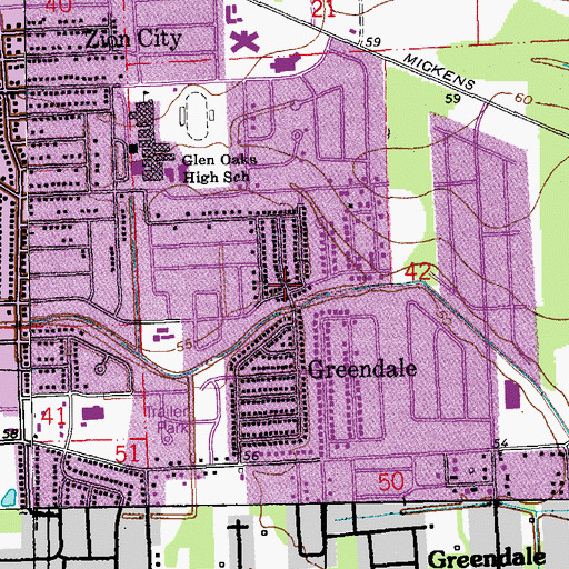Topographic Map of Greendale, LA