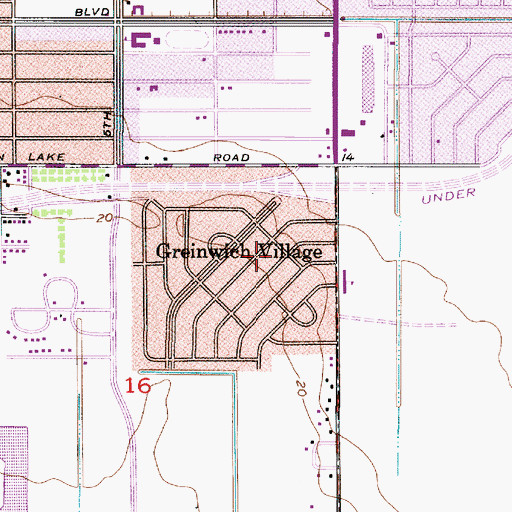 Topographic Map of Greinwich Village, LA