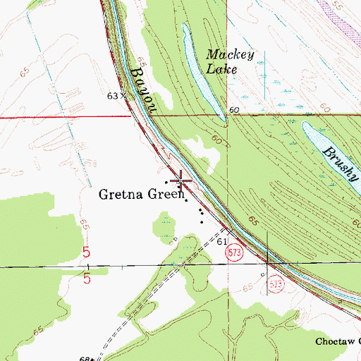 Topographic Map of Gretna Green, LA