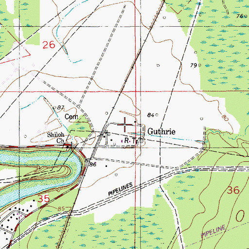 Topographic Map of Guthrie, LA