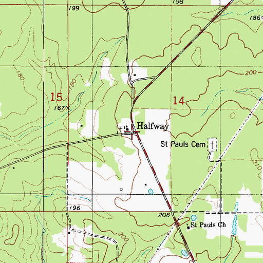 Topographic Map of Halfway, LA