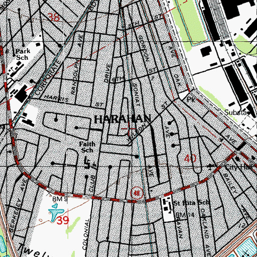 Topographic Map of Harahan, LA