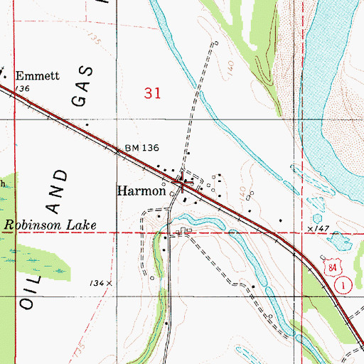 Topographic Map of Harmon, LA