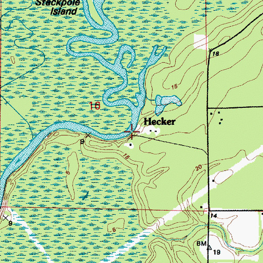 Topographic Map of Hecker, LA