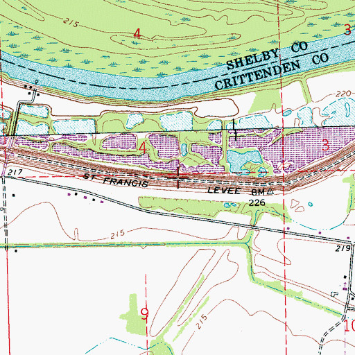 Topographic Map of Saint Francis Levee, AR