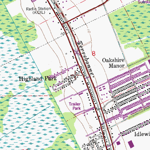 Topographic Map of Highland Park, LA