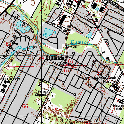 Topographic Map of Hillside, LA