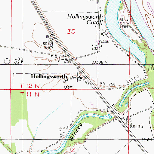Topographic Map of Hollingsworth, LA