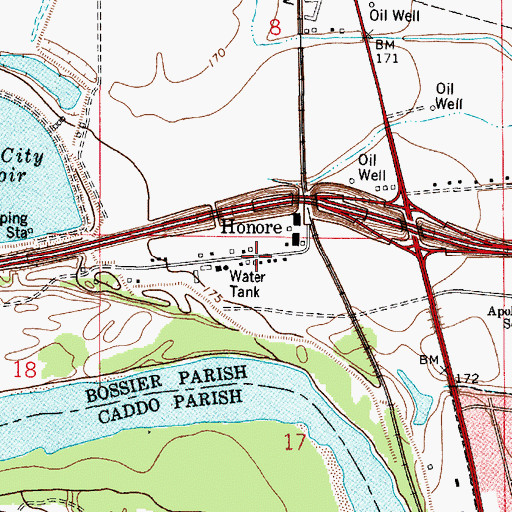 Topographic Map of Honore, LA