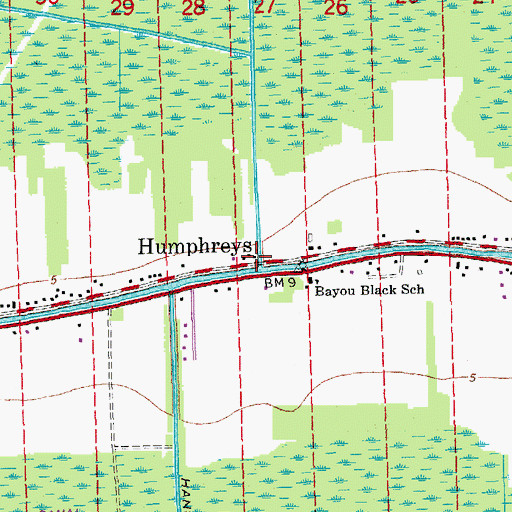Topographic Map of Humphreys, LA