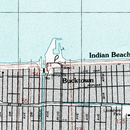 Topographic Map of Indian Beach, LA