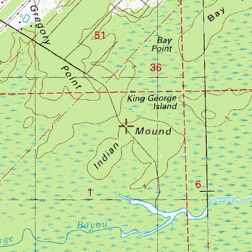 Topographic Map of Indian Mound, LA