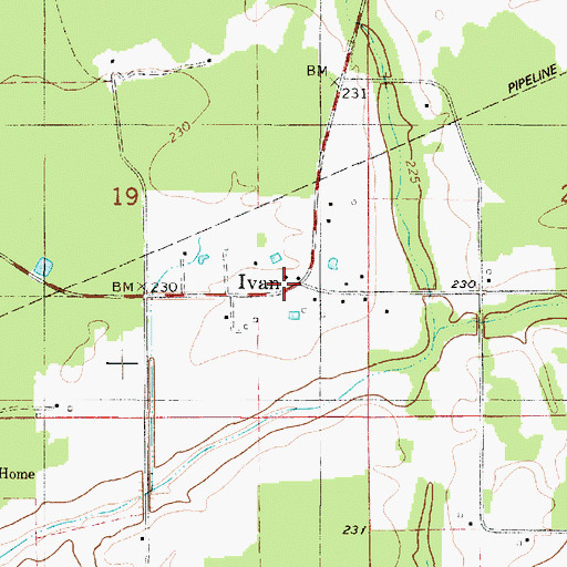 Topographic Map of Ivan, LA