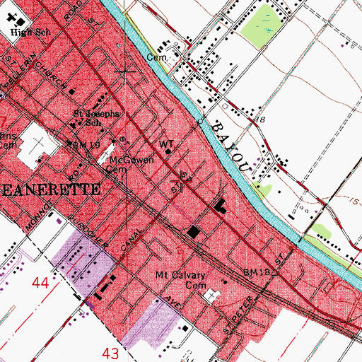 Topographic Map of Jeanerette, LA