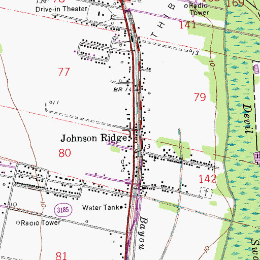 Topographic Map of Johnson Ridge, LA