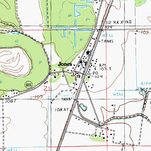 Topographic Map of Jones, LA