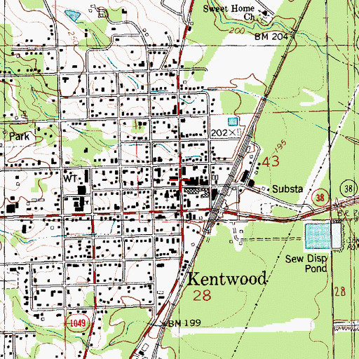 Topographic Map of Kentwood, LA