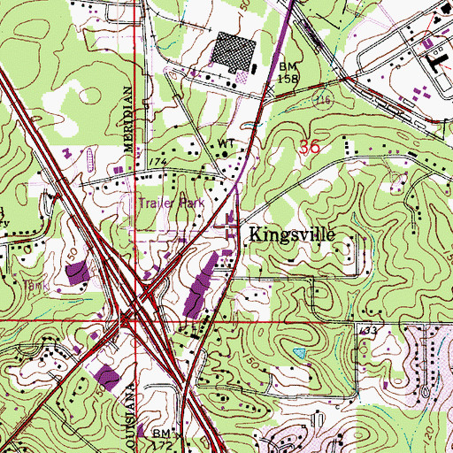 Topographic Map of Kingsville, LA