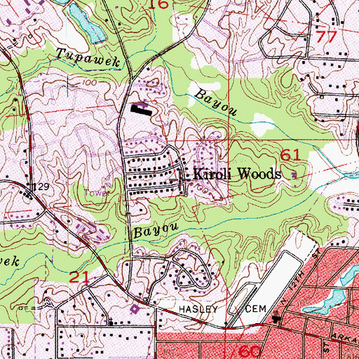 Topographic Map of Kiroli Woods, LA